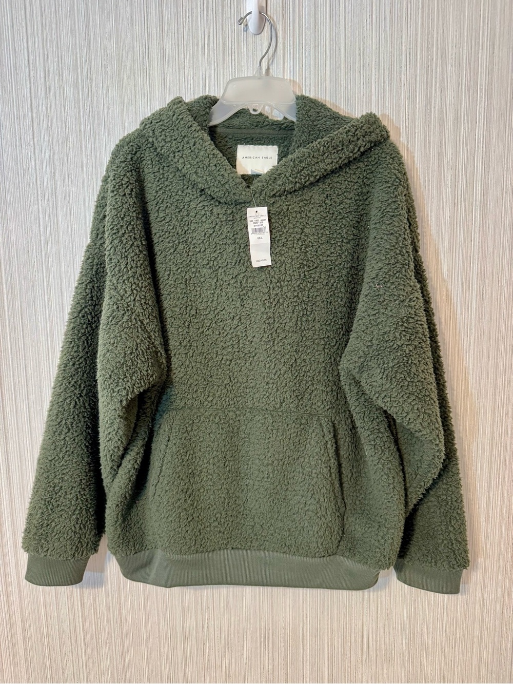 $49 NWT American Eagle Teddy Bear Fleece Hoodie Cozy Soft Loungewear Olive Large